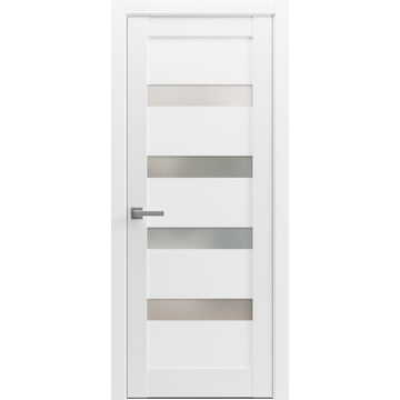 Pantry Kitchen Lite Door with Hardware | Quadro 4113 White Silk with Frosted Glass | Single Panel Frame Trims | Bathroom Bedroom Sturdy Doors