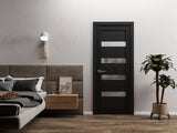 Pantry Kitchen Lite Door with Hardware | Quadro 4113 Matte Black with Frosted Glass | Single Panel Frame Trims | Bathroom Bedroom Sturdy Doors