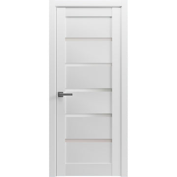 Pantry Kitchen Lite Door with Hardware | Quadro 4117 White Silk with Frosted Glass | Single Panel Frame Trims | Bathroom Bedroom Sturdy Doors