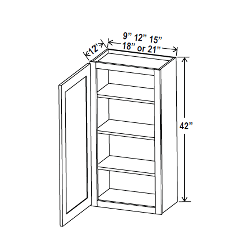 42 inch Wall Cabinet - 09W x 42H x 12D - Aria Shaker Espresso