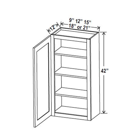 42 inch Wall Cabinet - 09W x 42H x 12D - Blue Shaker Cabinet - BUILDMYPLACE