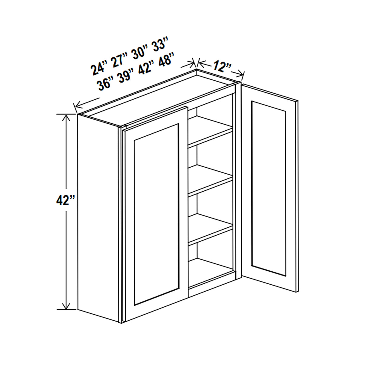 Kitchen Wall Cabinet - 42"W x 42"H x 12"D - Aria White Shaker