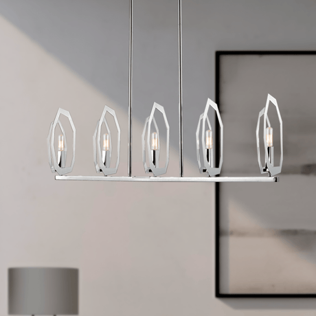 43.5 in. 5 - Light Chrome and stainless steel Finish with Deco Candlestick Linear Chandelier for Dining Room - BUILDMYPLACE