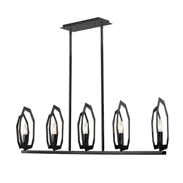 43.5 in. 5 - Light Matte Black Finish with Deco Candlestick Linear Chandelier for Dining Room - BUILDMYPLACE