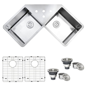 44 Inch Corner Butterfly Undermount Kitchen Sink 16 Gauge Double Bowl Sink