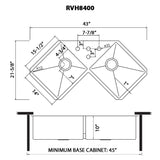 44 Inch Corner Butterfly Undermount Kitchen Sink 16 Gauge Double Bowl Sink - BUILDMYPLACE