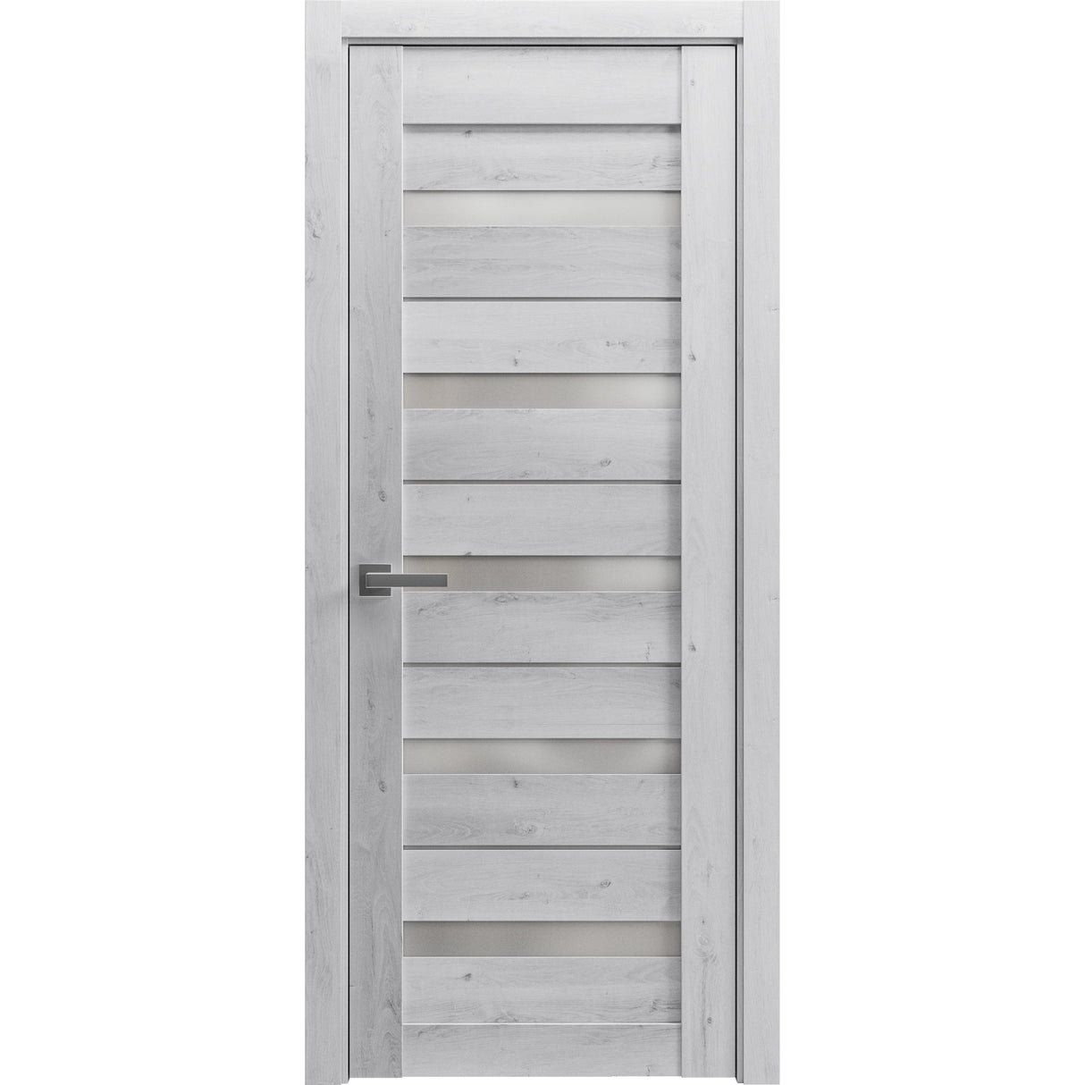 Solid French Door | Quadro 4445 Nordic White with Frosted Glass | Single Regular Panel Frame Trims Handle | Bathroom Bedroom Sturdy Doors