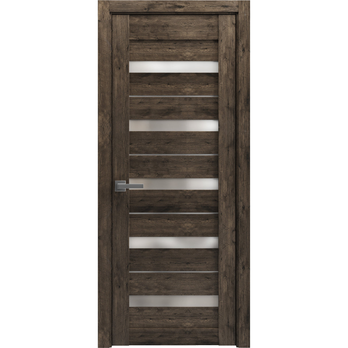 Solid French Door | Quadro 4445 Cognac Oak with Frosted Glass | Single Regular Panel Frame Trims Handle | Bathroom Bedroom Sturdy Doors