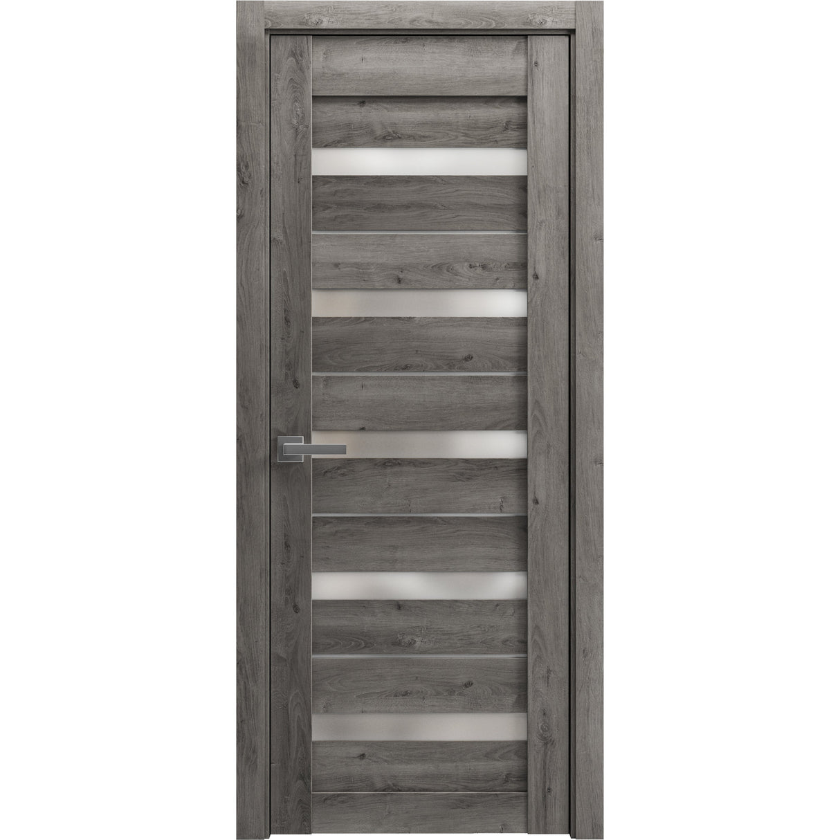 Solid French Door | Quadro 4445 Nebraska Grey with Frosted Glass | Single Regular Panel Frame Trims Handle | Bathroom Bedroom Sturdy Doors