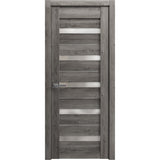 Solid French Door | Quadro 4445 Nebraska Grey with Frosted Glass | Single Regular Panel Frame Trims Handle | Bathroom Bedroom Sturdy Doors