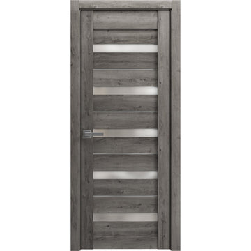 Solid French Door | Quadro 4445 Nebraska Grey with Frosted Glass | Single Regular Panel Frame Trims Handle | Bathroom Bedroom Sturdy Doors