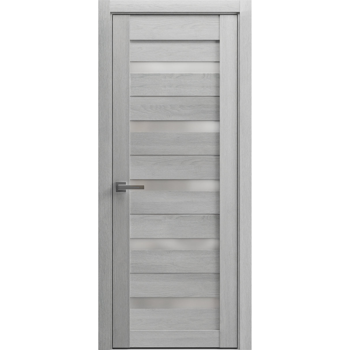 Solid French Door | Quadro 4445 Light Grey Oak with Frosted Glass | Single Regular Panel Frame Trims Handle | Bathroom Bedroom Sturdy Doors