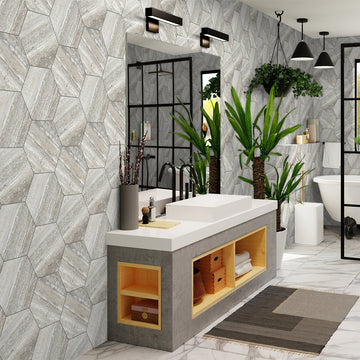 6 In Hexagon La Marca Polished Glazed Porcelain Mosaic Tile