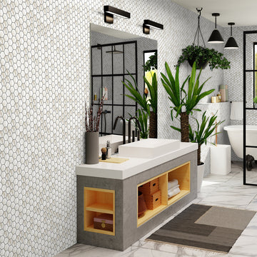 2 In Hexagon La Marca Calacatta Polished Glazed Porcelain Mosaic