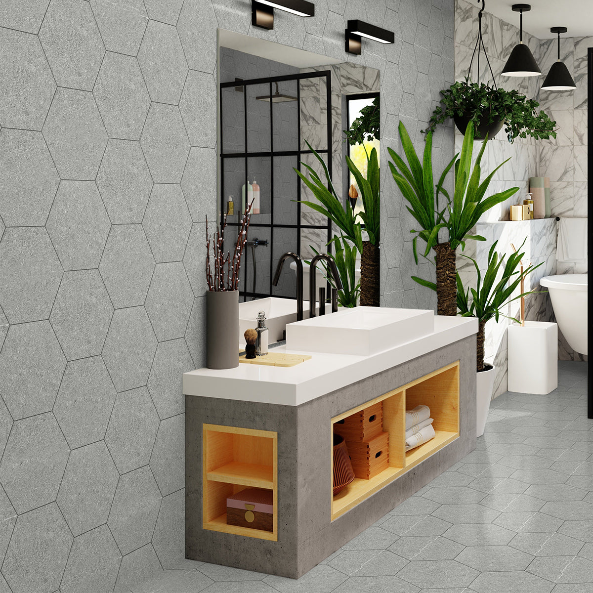 6 In Hexagon Mjork Mica Matte Color Body Porcelain Mosaic