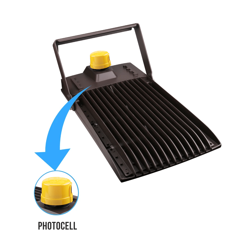 450W LED High Output Flood Light With Photocell, 5700K, AC277 - 480V High Voltage, Dusk to Dawn Security Light, IP65, Bronze, With 20KV Surge Protector, For Garden Yard Parking Lot Stadium Arena Lighting Fixture - BUILDMYPLACE