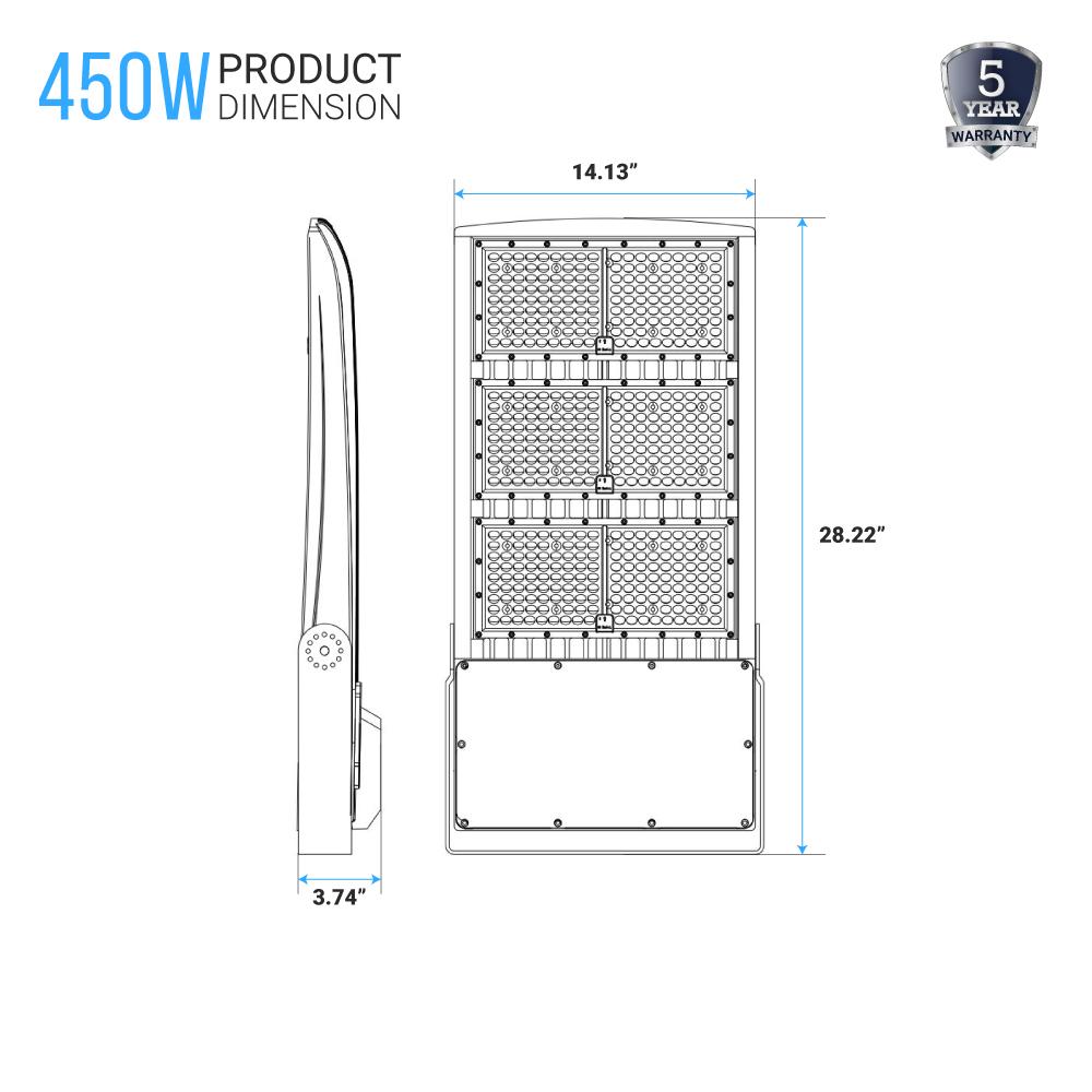 450W LED High Output Flood Light With Photocell, 5700K, AC277 - 480V High Voltage, Dusk to Dawn Security Light, IP65, Bronze, With 20KV Surge Protector, For Garden Yard Parking Lot Stadium Arena Lighting Fixture - BUILDMYPLACE
