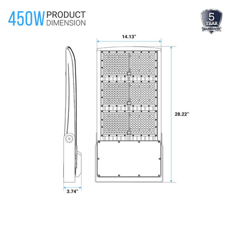 450W LED High Output Flood Light With Photocell, 5700K, AC277 - 480V High Voltage, Dusk to Dawn Security Light, IP65, Bronze, With 20KV Surge Protector, For Garden Yard Parking Lot Stadium Arena Lighting Fixture - BUILDMYPLACE