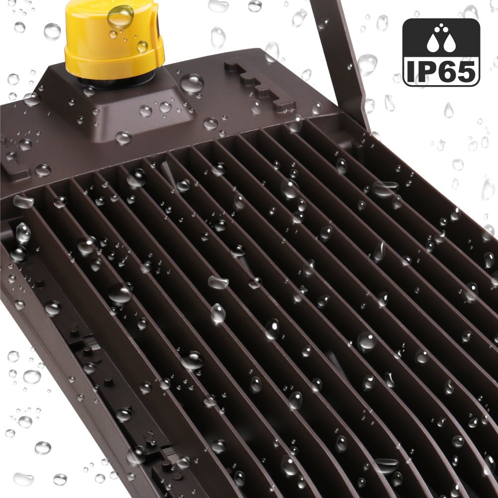 450W LED High Output Flood Light With Photocell, 5700K, AC277 - 480V High Voltage, Dusk to Dawn Security Light, IP65, Bronze, With 20KV Surge Protector, For Garden Yard Parking Lot Stadium Arena Lighting Fixture - BUILDMYPLACE