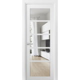 Solid Interior French | Quadro 4522 White Silk with Clear Glass | Single Regular Panel Frame Trims Handle | Bathroom Bedroom Sturdy Doors