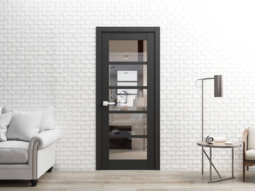 Solid Interior French | Quadro 4522 Matte Black with Clear Glass | Single Regular Panel Frame Trims Handle | Bathroom Bedroom Sturdy Doors