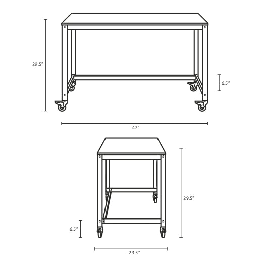 47L x 23.5W x 29.5H Inch - Vivify Computer Office Desk with 360 Swivel Casters - BUILDMYPLACE