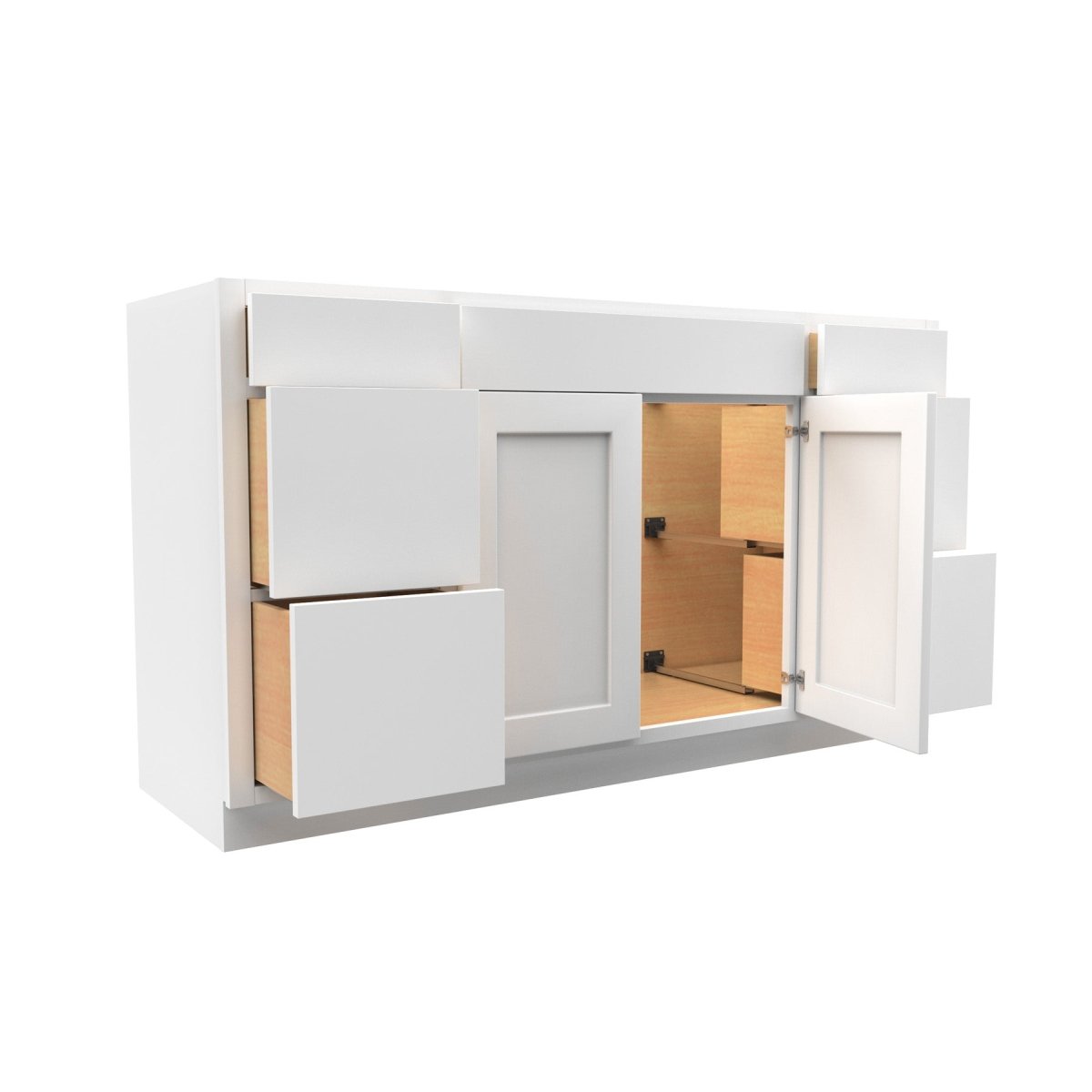 48 Inch Wide 4 Door Base Vanity Cabinet - Luxor White Shaker - Ready To Assemble, 48"W x 34.5"H x 21"D - BUILDMYPLACE