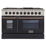 KUCHT Professional 48 in. 6.7 cu. ft. Dual Fuel Range for Propane Gas with Sealed Burners Griddle Grill and Two Ovens One Convection in Stainless Steel with White Oven Door White Knobs and knob rings