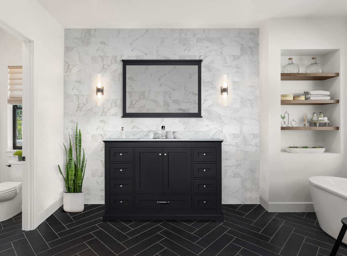 Dukes 48 in. Bathroom Freestanding Bathroom Vanity With Undermount Ceramic Sink with White Carrara Marble Top