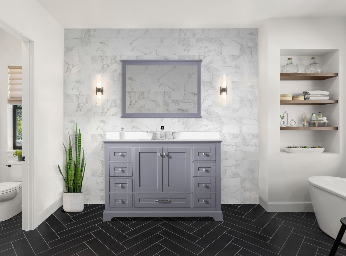 Dukes Dark Grey Freestanding Bathroom Vanity with White Quartz Top, White Square Sink