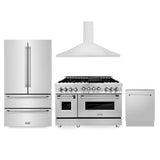 ZLINE Kitchen Package with Refrigeration, 48 in. Stainless Steel Gas Range, 48 in. Convertible Vent Range Hood and 24 in. Tall Tub Dishwasher (4KPR-RGRH48-DWV)