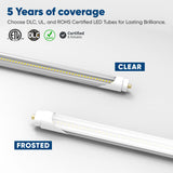 T8 8ft LED Tube/Bulb - 48w/40w/36w/32w Wattage Adjustable, 130lm/w, 3000k/4000k/5000k/6500k CCT Changeable, Clear, FA8 Single Pin, Double End Power - Ballast Bypass