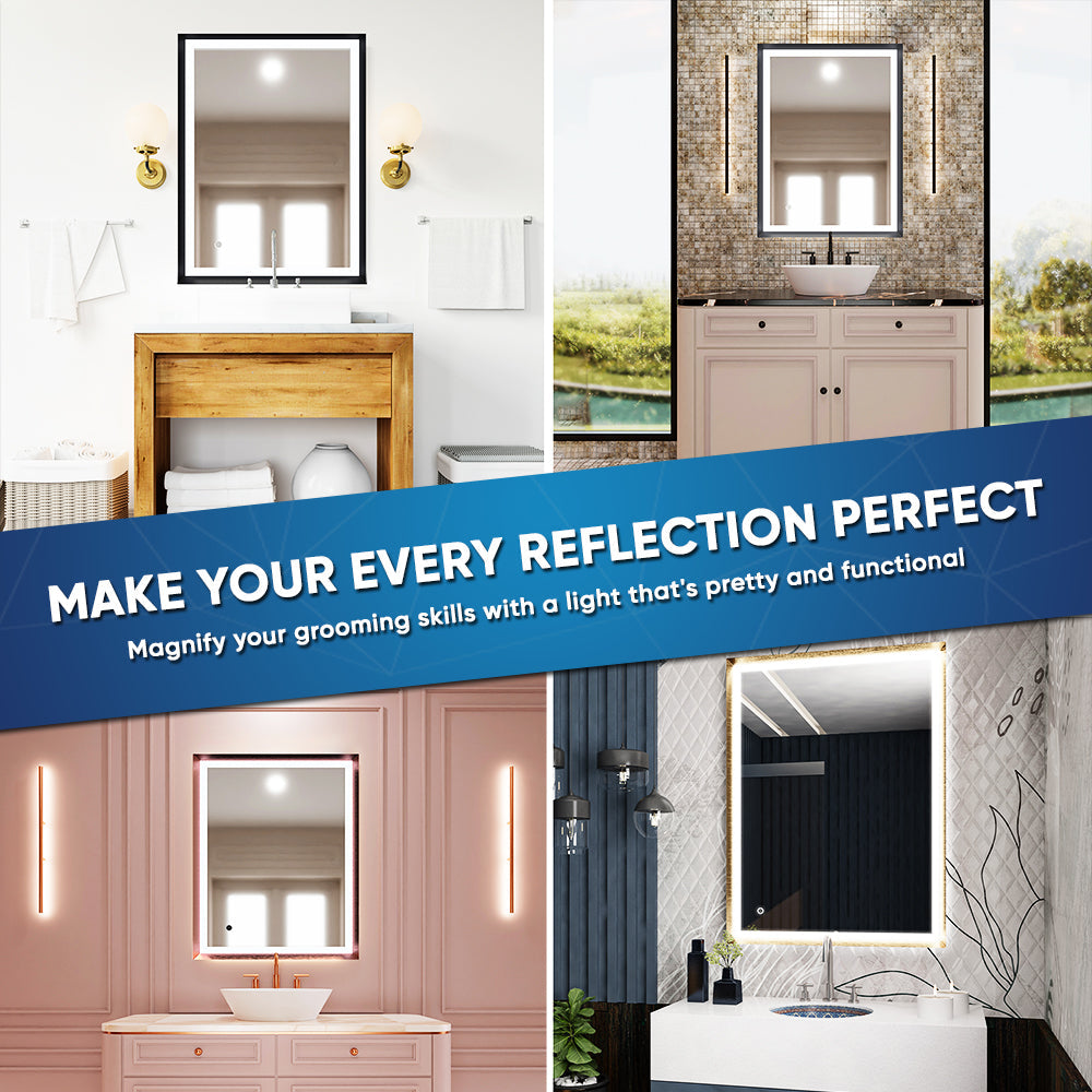 Bathroom Led Vanity Mirror with Frame, Dimmable Touch Switch Control, Anti-Fog Wall Mounted Makeup Mirror