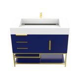 Blossom Freestanding Bathroom Vanity With Acrylic Sink, Drawers, Open Shelf Storage & Gold Hardware & Frame