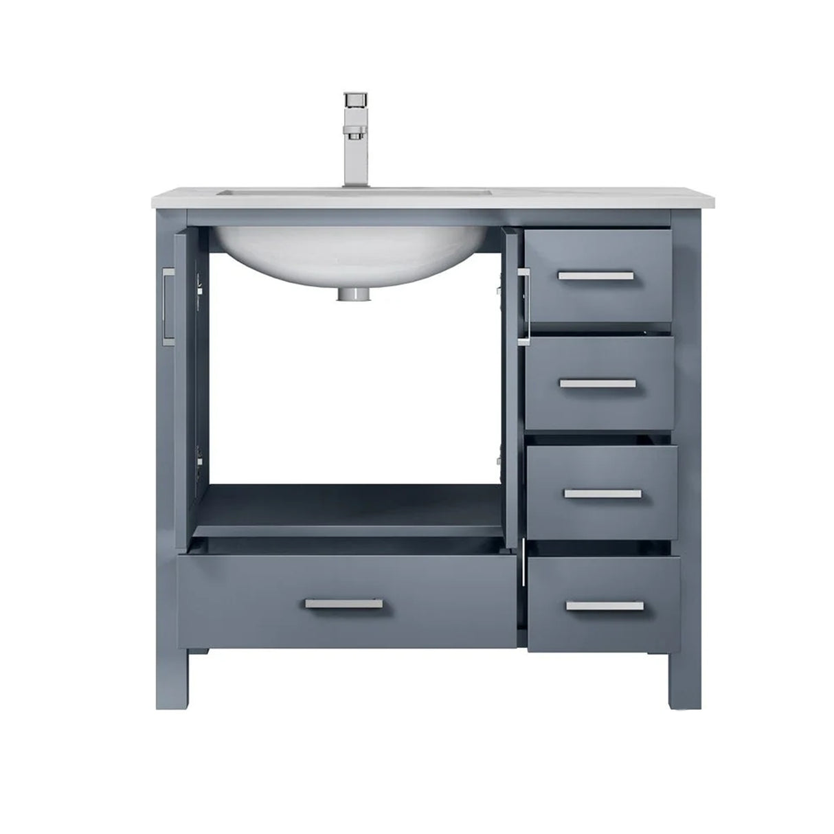 Jacques Dark Grey Freestanding Bathroom Vanity with White Carrara Marble Top, White Square Sink