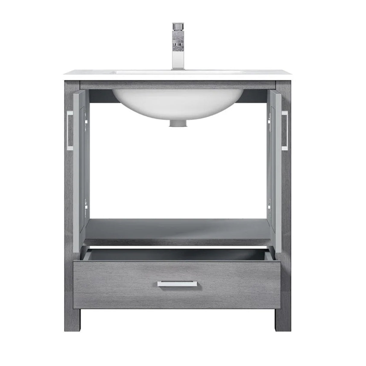Jacques Distressed Grey Freestanding Bathroom Vanity with White Carrara Marble Top, White Square Sink