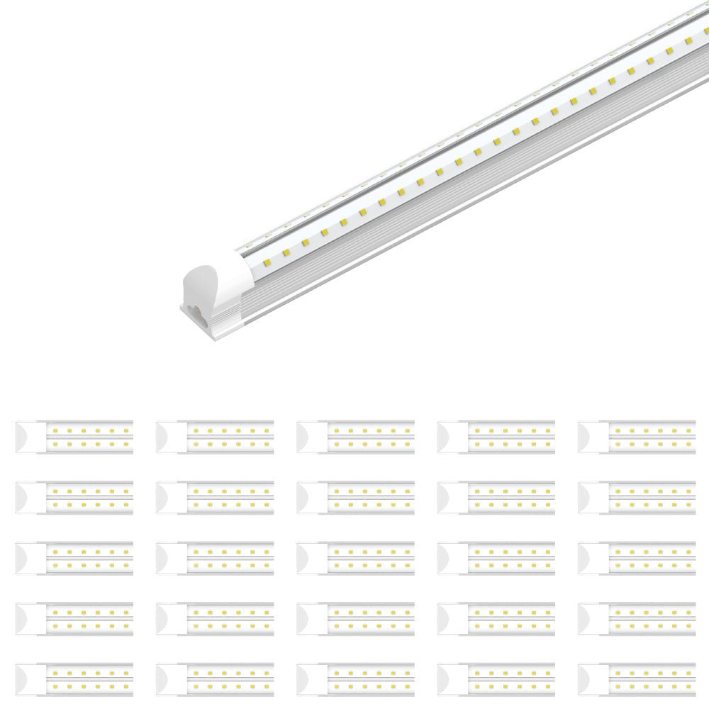 4ft Integrated 30W LED Tube Light Fixture - 3900Lm - 6500k Clear Cover - Double Side V - Shape - Plug and Play - BUILDMYPLACE