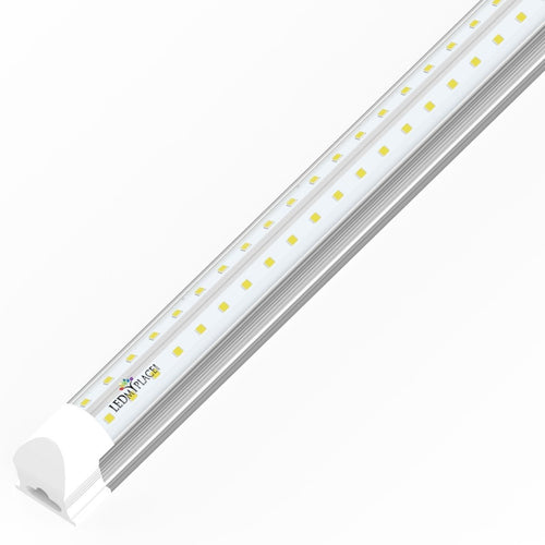 4ft Integrated 30W LED Tube Light Fixture - 3900Lm - 6500k Clear Cover - Double Side V-Shape - Plug and Play