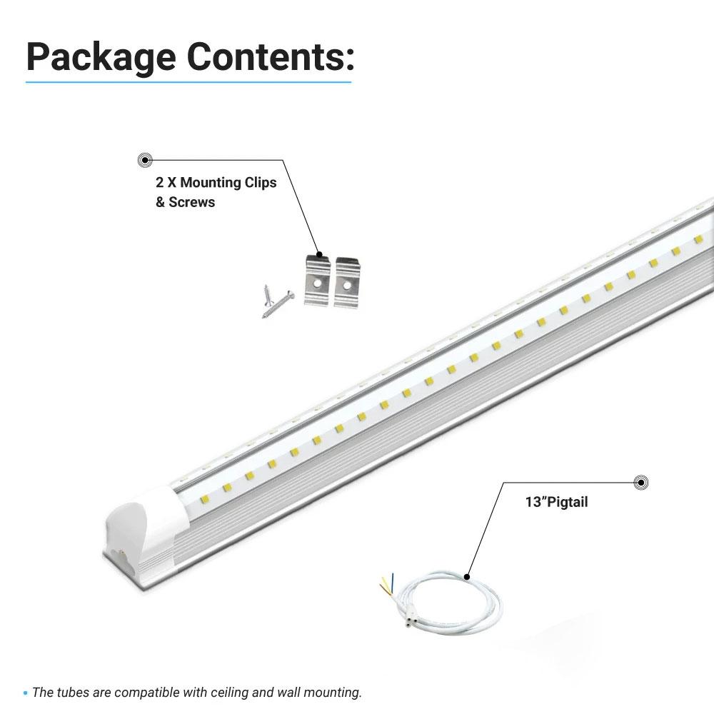 4ft Integrated 30W LED Tube Light Fixture - 3900Lm - 6500k Clear Cover - Double Side V - Shape - Plug and Play - BUILDMYPLACE