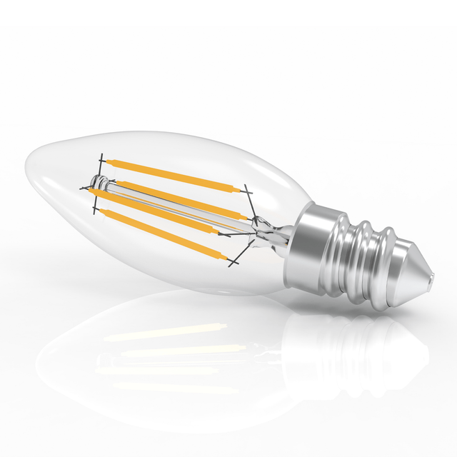 4W Filament LED Bulb, 2700K, 360LM, 120V/60Hz, 4short filament, E12 Base, Dimmable, Clear Glass, LED Candelabra Light Bulbs - BUILDMYPLACE