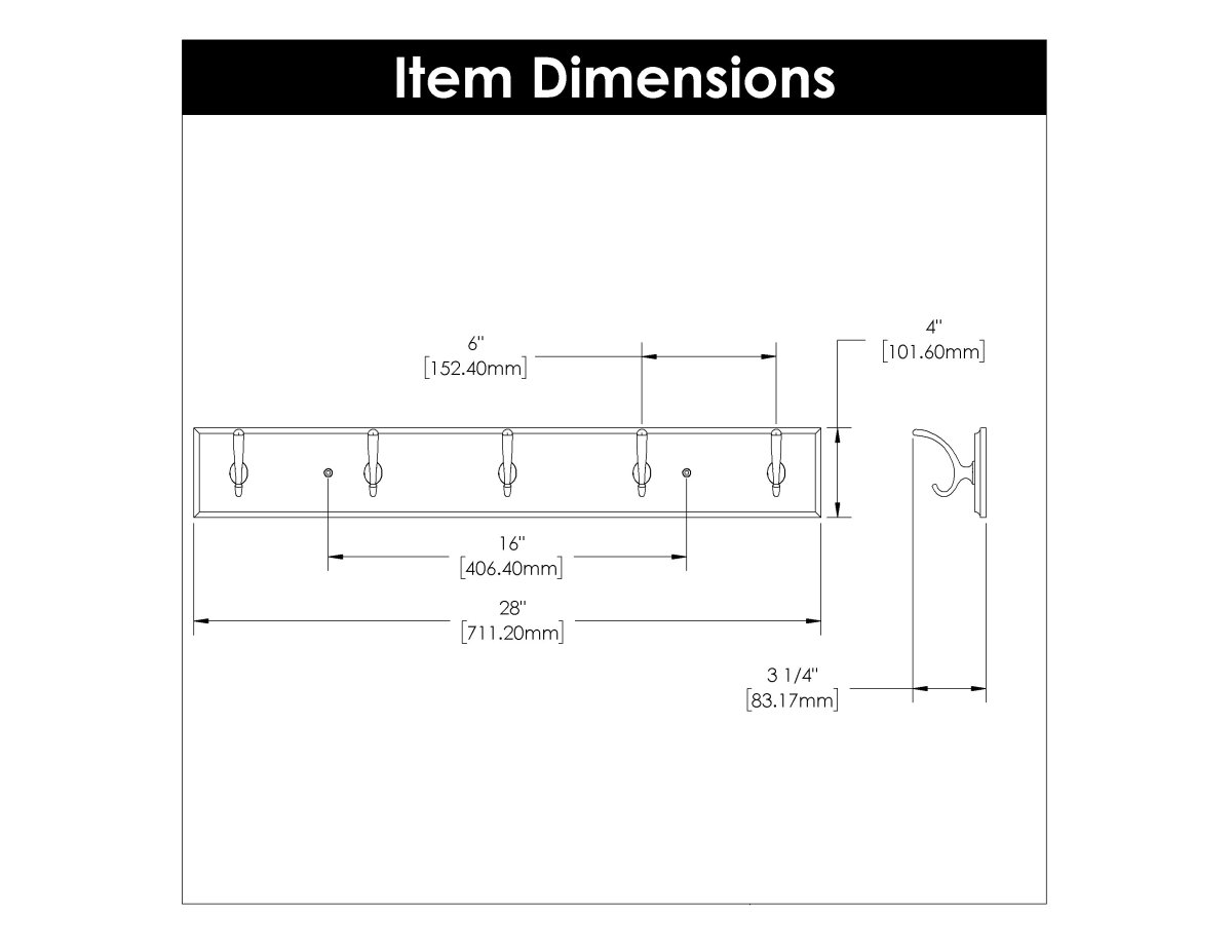 5 Coat & Hat Hook Rail 28 Inch Long - Hickory Hardware - BUILDMYPLACE