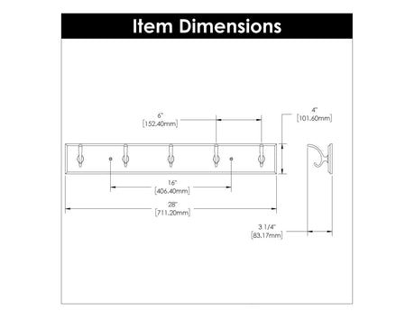 5 Coat & Hat Hook Rail 28 Inch Long - Hickory Hardware - BUILDMYPLACE