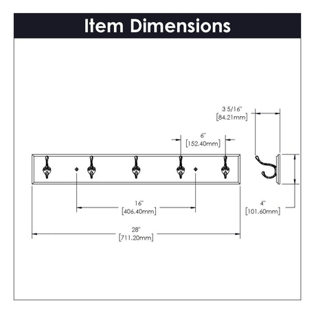 5 Hat and Coat Hook Rail 28 Inch Long - Hickory Hardware - BUILDMYPLACE