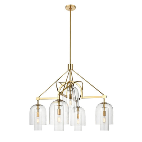5 - Light Modern Glass Bell Shade Round Chandelier Diam 35.5", Brass Finish Hardware with Clear Glass, 27.5" Height, 120V, Bulb Type B10, Socket Type E12, Max wattage Per Socket 60W - BUILDMYPLACE