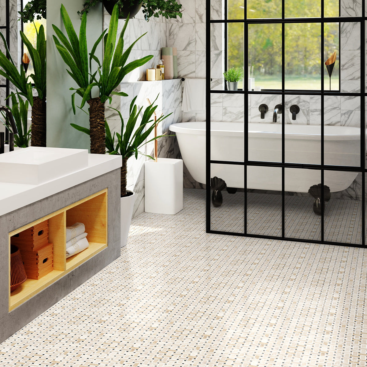 Basketweave Impero Reale Honed Marble Mosaic