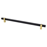 Rivet Rebel 12 inch CC Matte Black Bar and Modern Brushed Gold Posts Appliance Pull