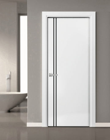 Modern Solid Interior Door with Handle | Planum 0016 White Silk | Single Regural Panel Frame Trims | Bathroom Bedroom Sturdy Doors