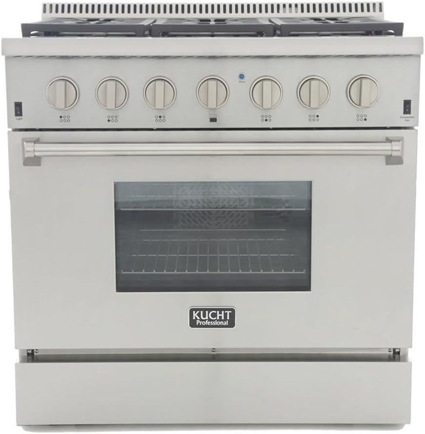 KUCHT Professional 36 in. 5.2 cu. ft. Dual Fuel Range for Natural Gas with Sealed Burners and Convection Oven in Stainless Steel with Classic Silver Knobs