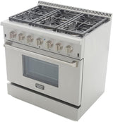 KUCHT Professional 36 in. 5.2 cu. ft. Dual Fuel Range for Natural Gas with Sealed Burners and Convection Oven in Stainless Steel with Classic Silver Knobs