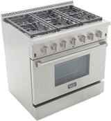 KUCHT Professional 36 in. 5.2 cu. ft. Dual Fuel Range for Natural Gas with Sealed Burners and Convection Oven in Stainless Steel with Classic Silver Knobs